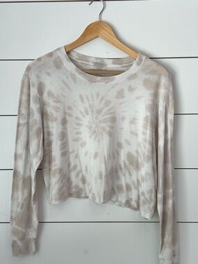 American Eagle Outfitters Super Soft Beige Tie-Dye Long Sleeve Crop Tee